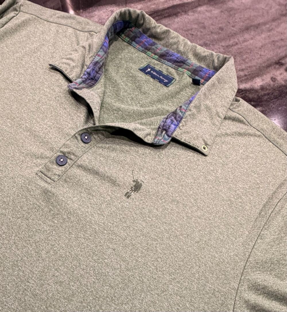 William Murray Golf Polo XXL Heather Gray Tartan Plaid Trim Performance